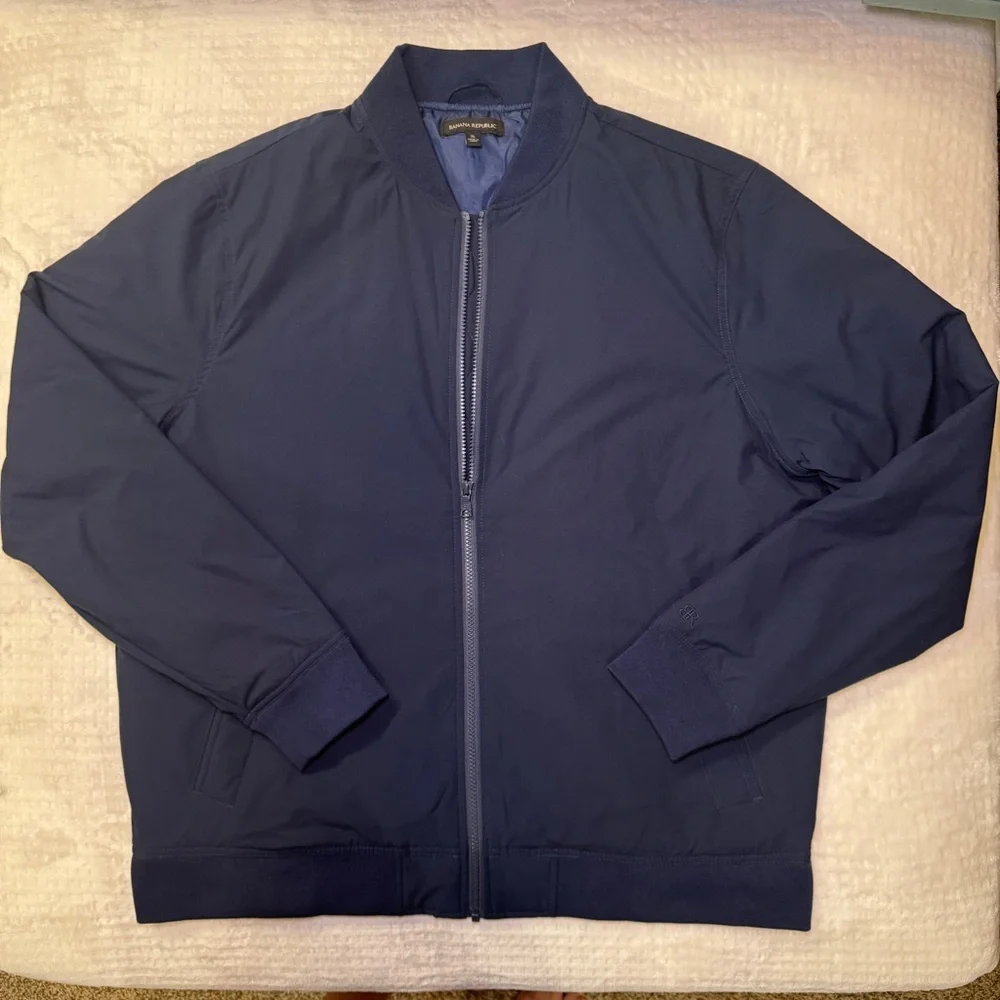 Banana Republic Mens Navy Blue Full Zip Bomber Jacket XL‎ Lightweight Lined